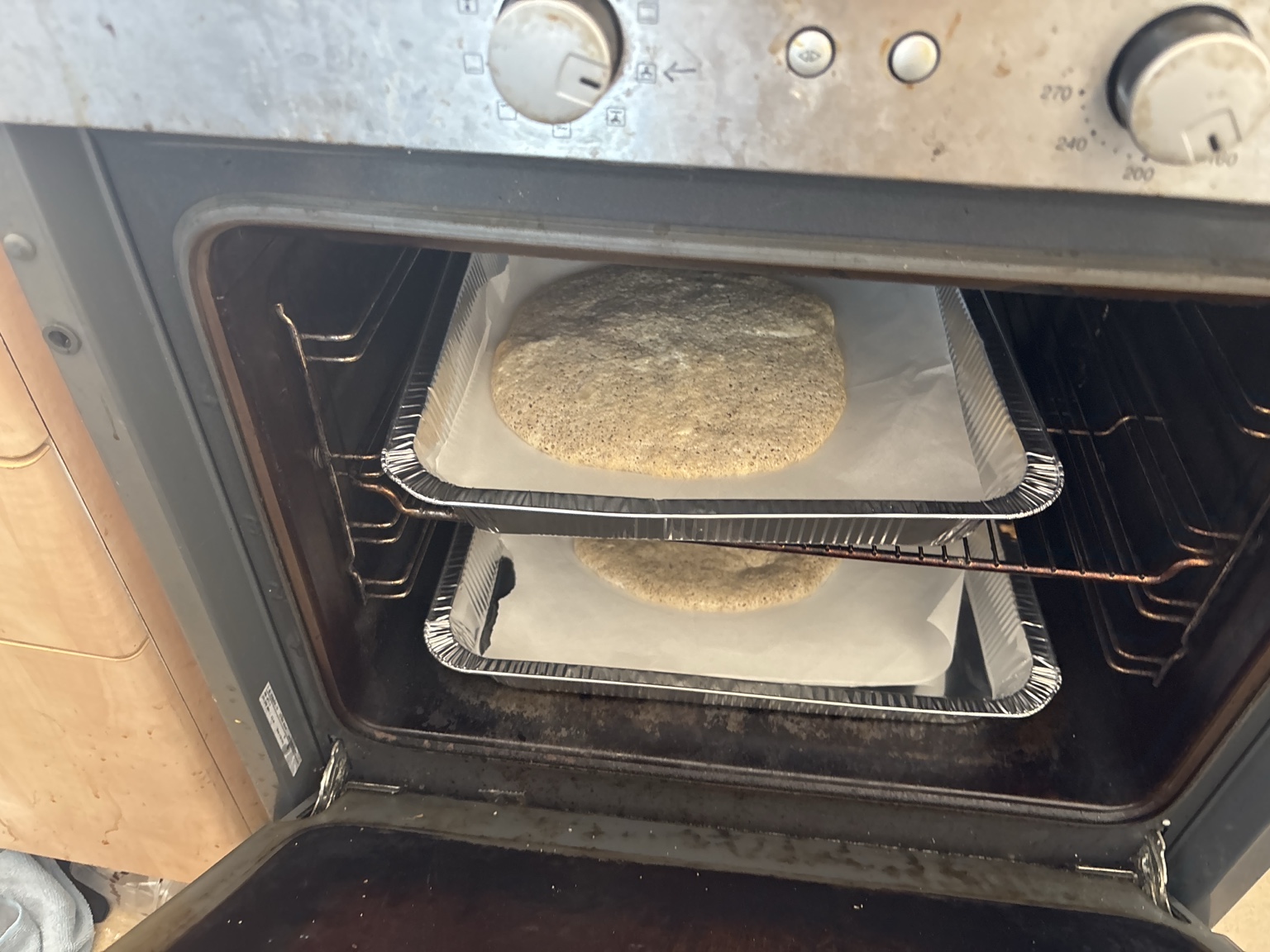 The meringue discs baking in the oven